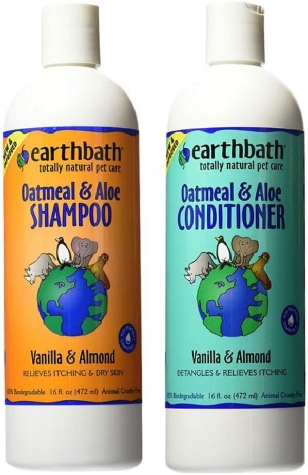 earthbath, Oatmeal & Aloe Dog Shampoo and Conditioner - Oatmeal Shampoo for Dogs, Itchy, Dry Skin Relief, Dog Wash, Made in USA, Dog Conditioner, Pet Shampoos - Vanilla & Almond, 16 Oz (1 Set)