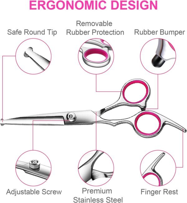 5 in1 Dog Grooming Scissors Kit, Professional Dog Scissors for Grooming with Safety Round Tips, Titanium Coated Grooming Scissors Kit for Dogs Cat Pet At Home