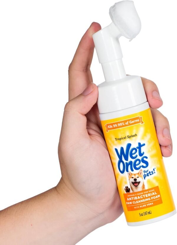 Wet Ones for Pets Antibacterial Dog Paw Cleaner with Built-in Scrubber Brush - Foaming Cleanser for Dog Paws - Paw Washer & Grooming Care - Dog Cleaning Supplies - Tropical Splash Scent 5 oz