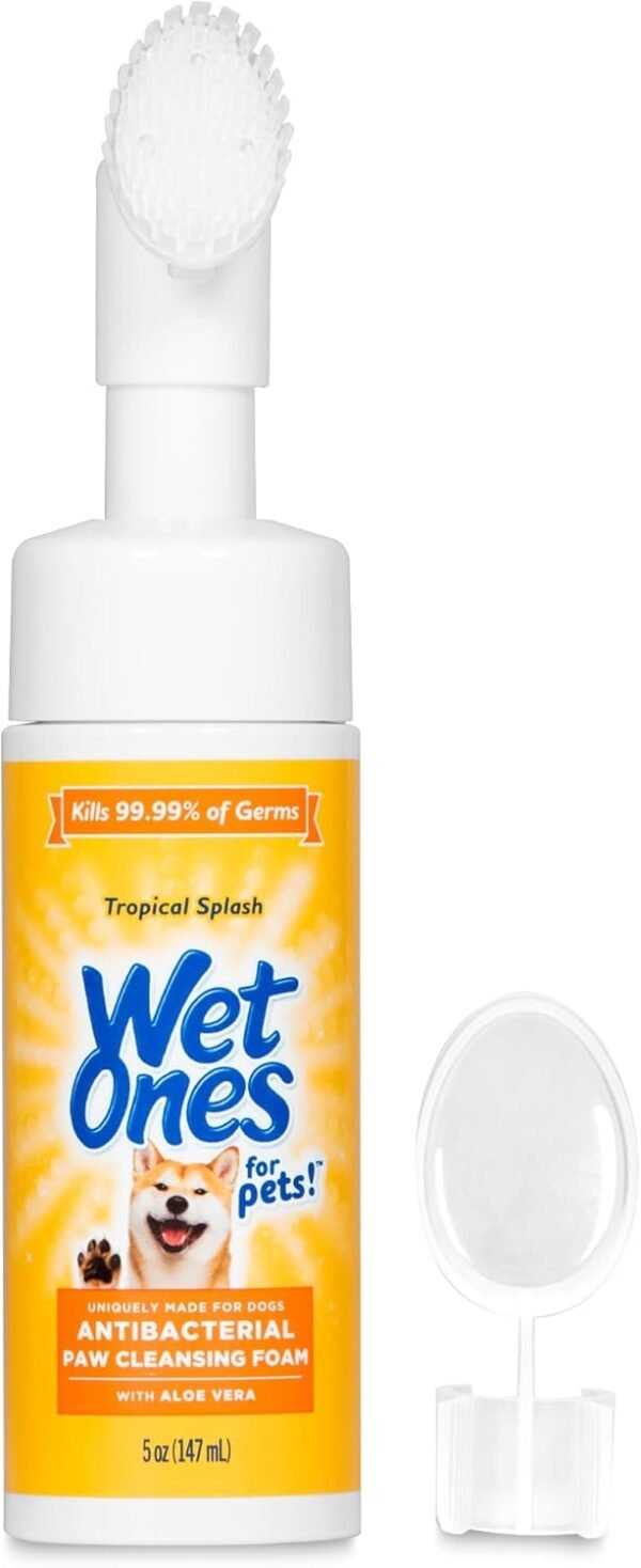 Wet Ones for Pets Antibacterial Dog Paw Cleaner with Built-in Scrubber Brush - Foaming Cleanser for Dog Paws - Paw Washer & Grooming Care - Dog Cleaning Supplies - Tropical Splash Scent 5 oz