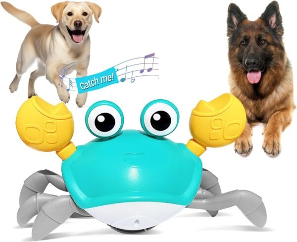 HONGID Crawling Crab Dog Toys,Escaping Crab Dog Toy with Obstacle Avoidance Sensor,Interactive Dog Toys with Music Sounds & Lights for Dogs Cats Pets,Christmas Toy Gifts for Puppy/Small/Medium Dogs