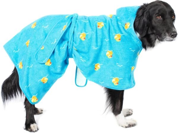 BARK Dog Bathrobe - Fast Drying Bathrobe with Velcro Closure & Wrap Tie Snuggle, Cute Dog Clothes, Easy to Clean, Machine Washable, Dog Coats for Large Dogs, Tumble Dry Low | Rubber Duck, Large