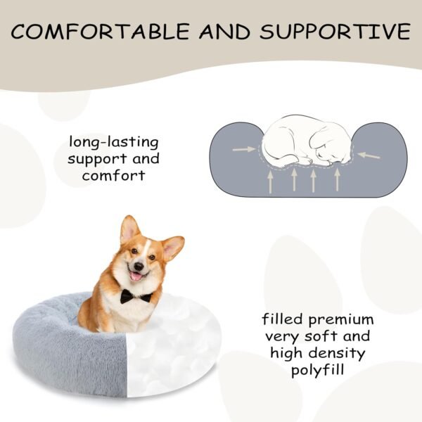 39'' inch Calming Dog Bed, Plush Anti-Anxiety Donut Dog Bed for Small Medium Large Dogs, Warming Cozy Soft Cute Round Washable, Marshmallow Cuddler Nest Pet Bed, Grey