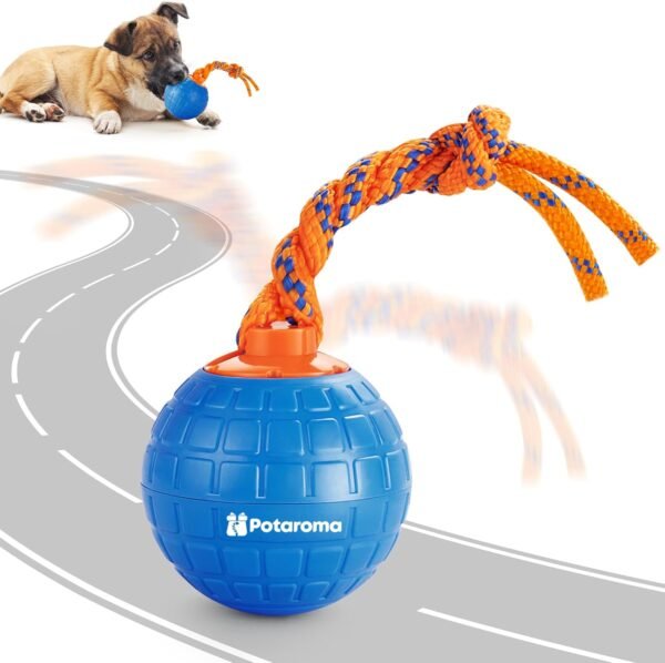 Potaroma Interactive Dog Ball Toys Touch Activated, Rechargeable Animal Sound Dog Toy, Durable Moving Ball for Pup with Chewing Rope for Dogs Puppy, Blue