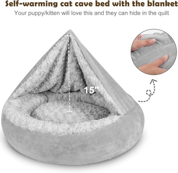 JOEJOY Small Dog Bed Cat Bed with Hooded Blanket, Cozy Cuddler Luxury Puppy Pet Bed, Donut Round Calming Anti-Anxiety Dog Burrow Cave Bed - Anti-Slip Bottom and Machine Washable 23 inch