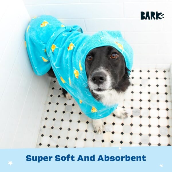 BARK Dog Bathrobe - Fast Drying Bathrobe with Velcro Closure & Wrap Tie Snuggle, Cute Dog Clothes, Easy to Clean, Machine Washable, Dog Coats for Large Dogs, Tumble Dry Low | Rubber Duck, Large