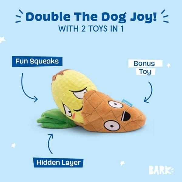 BARK Dog Toy 2 in 1 Interactive - Plush Exterior with Squeaker & Crinkle Material, Tearable Dog Toy with Squeaky Spikey Ball Inside, Ideal for Toy Destroyers | Penny The Pineapple, Large