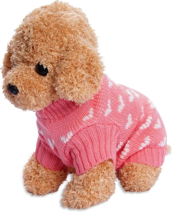 Dxhycc Dog Knitted Sweater Heart Puppy Sweater Warm Soft Pet Holiday Clothes for Small Cats and Dogs (Pink, S)