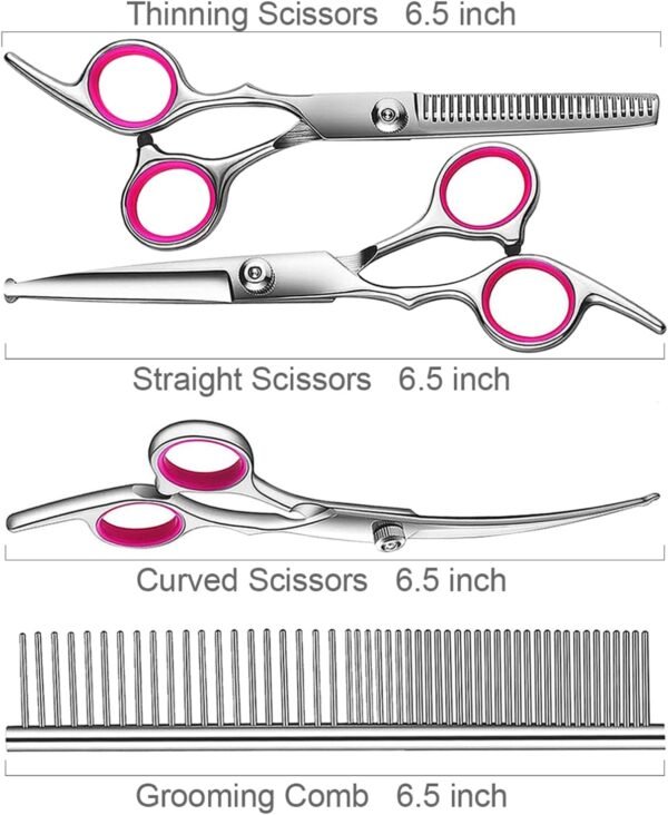 5 in1 Dog Grooming Scissors Kit, Professional Dog Scissors for Grooming with Safety Round Tips, Titanium Coated Grooming Scissors Kit for Dogs Cat Pet At Home