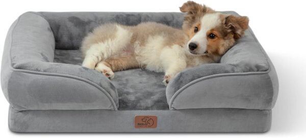 Bedsure Orthopedic Dog Bed for Medium Dogs - Waterproof Dog Sofa Beds Medium, Supportive Foam Pet Couch Bed with Removable Washable Cover, Waterproof Lining and Nonskid Bottom, Grey, 28"x23"x6.5"