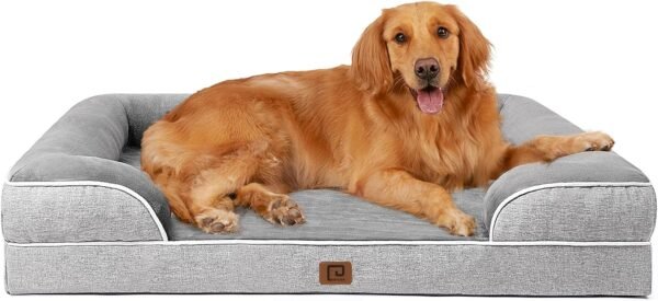 EHEYCIGA Orthopedic Dog Beds for Extra Large Dogs, Waterproof Memory Foam XL Dog Bed with Sides, Non-Slip and Egg-Crate Foam Big Dog Couch Bed with Washable Removable Cover, Grey