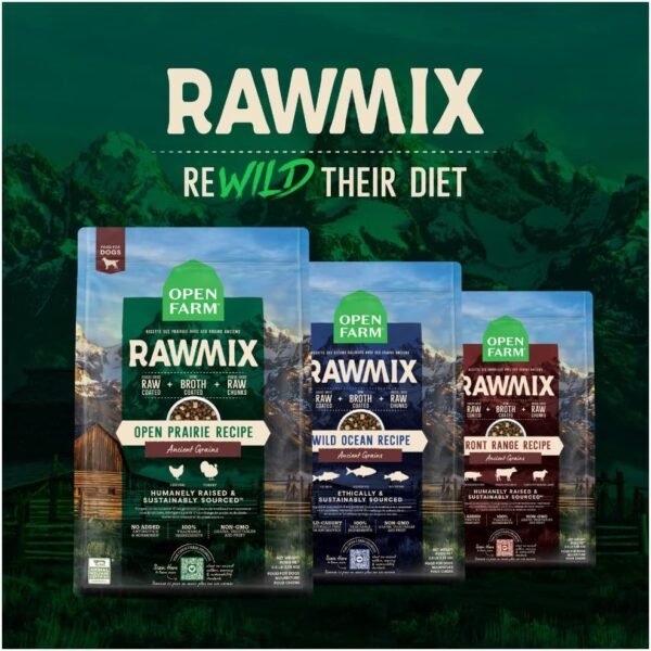 Open Farm RawMix Ancient Grains Wild-Ocean Recipe for Dogs, Includes Kibble, Bone Broth, and Freeze Dried Raw, Inspired by The Wild, Humanely Raised Protein and Non-GMO Fruits and Veggies, 3.5 lb