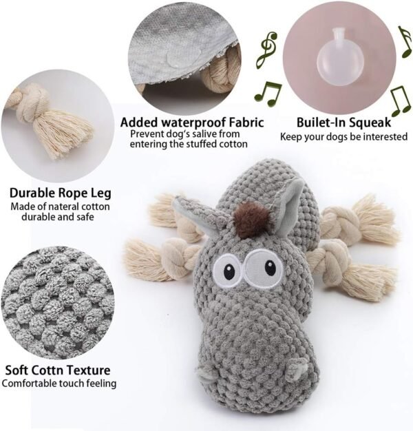 Dog Toy, Large Dog Squeaky Toys, Stuffed Animal Dog Plush Toy for Puppy, Small, Middle, Large Dogs (Donkey(Grey))