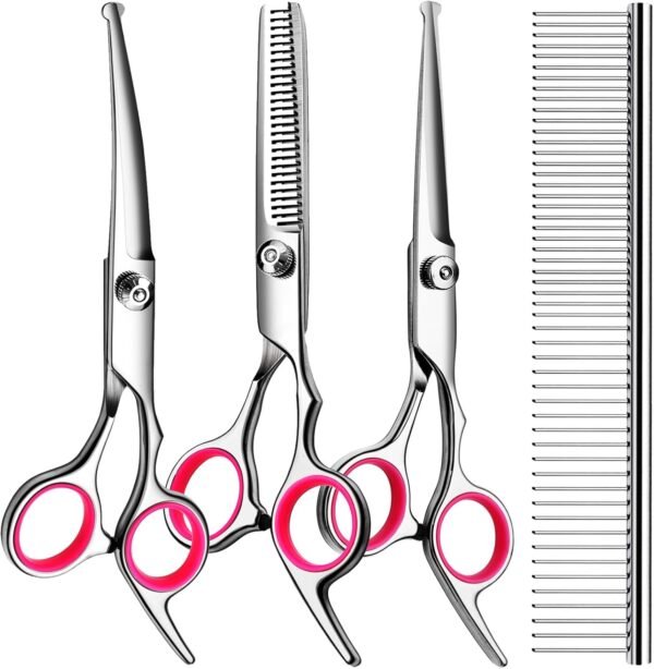 5 in1 Dog Grooming Scissors Kit, Professional Dog Scissors for Grooming with Safety Round Tips, Titanium Coated Grooming Scissors Kit for Dogs Cat Pet At Home