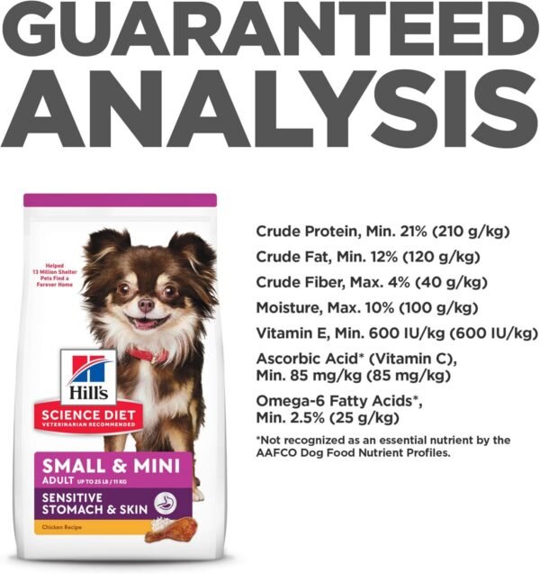 Hill's Science Diet Sensitive Stomach & Skin, Adult 1-6, Small & Mini Breeds Stomach & Skin Sensitivity Support, Dry Dog Food, Chicken Recipe, 15 lb Bag