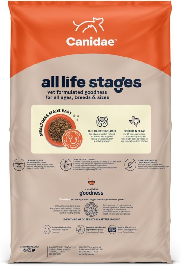 Canidae All Life Stages Premium Dry Dog Food for All Breeds, Multi-Protein Recipe with Chicken, Turkey & Lamb Meals Recipe, 40 lbs, For All Ages & Multi-Dog Homes