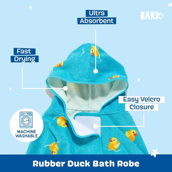 BARK Dog Bathrobe - Fast Drying Bathrobe with Velcro Closure & Wrap Tie Snuggle, Cute Dog Clothes, Easy to Clean, Machine Washable, Dog Coats for Large Dogs, Tumble Dry Low | Rubber Duck, Large