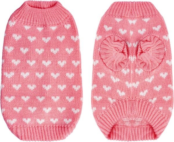 Dxhycc Dog Knitted Sweater Heart Puppy Sweater Warm Soft Pet Holiday Clothes for Small Cats and Dogs (Pink, S)