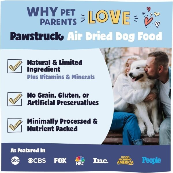 Pawstruck All Natural Air Dried Dog Food with Real Beef, Grain-Free, Made in USA, Non-GMO & Vet Recommended, High Protein Limited Ingredient Full-Feed for All Breeds & Ages, 2lb Bag