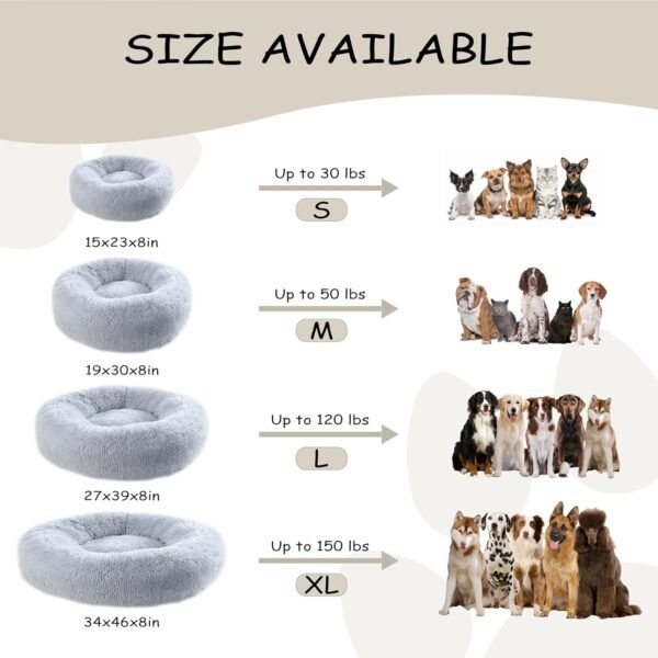 39'' inch Calming Dog Bed, Plush Anti-Anxiety Donut Dog Bed for Small Medium Large Dogs, Warming Cozy Soft Cute Round Washable, Marshmallow Cuddler Nest Pet Bed, Grey