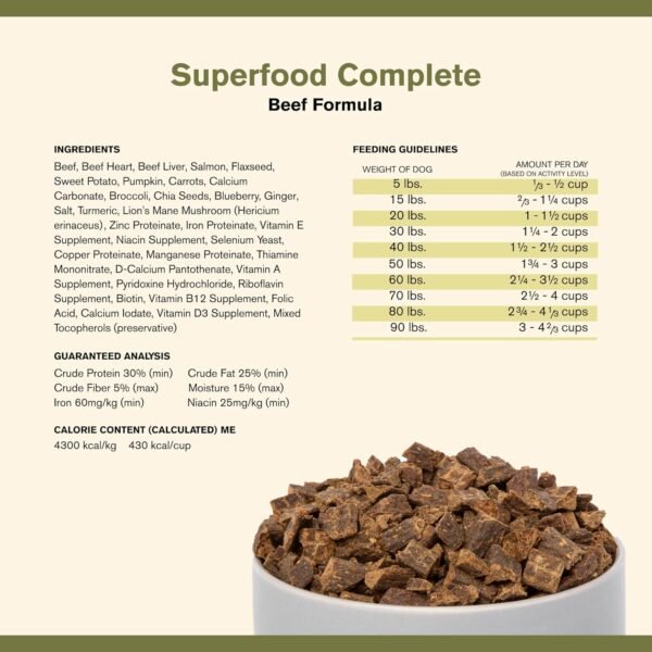 Superfood Complete, Adult Dog Food, Air-Dried, High Protein, Zero Fillers, Superfood Nutrition by Katherine Heigl (24 oz., Beef Formula)