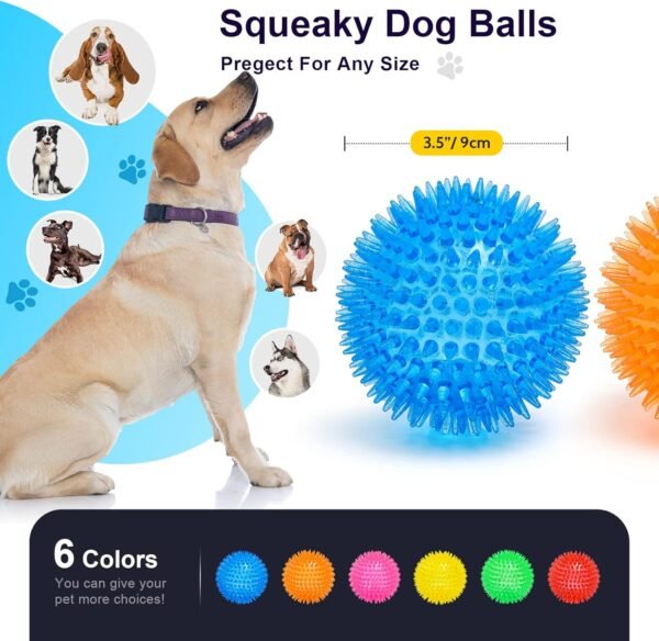 VITEVER 3.5” Squeaky Dog Toy Balls (6 Colors) Puppy Chew Toys for Teething, BPA Free Non-Toxic, Spikey Medium, Large & Small Dogs, Durable Aggressive Chewers