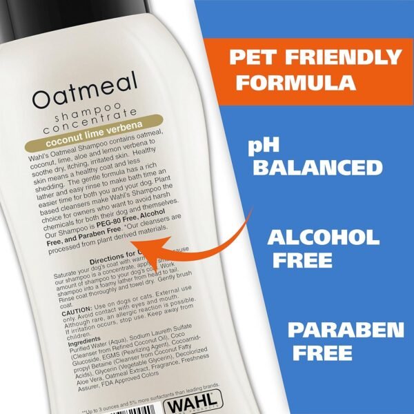 Wahl USA Dry Skin & Itch Relief Pet Shampoo for Dogs – Oatmeal Formula with Coconut Lime Verbena & Pet Friendly Formula, 24 Oz - Model 820004A