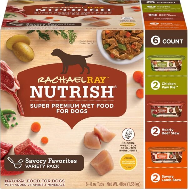 Rachael Ray Nutrish Natural Premium Wet Dog Food, Savory Favorites Variety Pack, 8 Ounce Tub (Pack of 6) (6303230800)